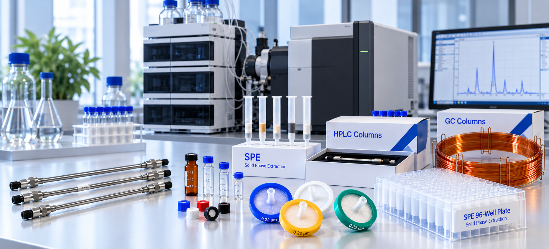 Chromatography instruments, columns, vials, filters and sample-preparation products